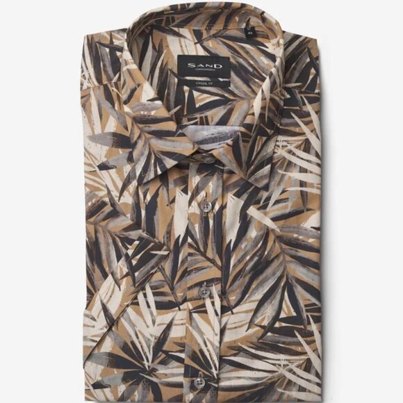 sand Copenhagen 8012 Simon N ST Light Camel Short Sleeve Button Down Shirt - Picture 2 of 5